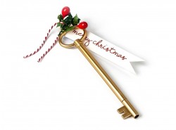Rotulador-llave dorada tarjeta merry christmas adorno acebo